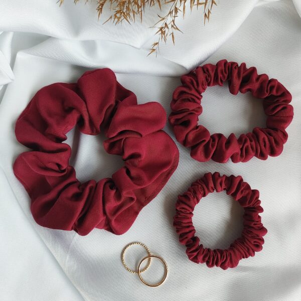 Scrunchie wiskoza satynowa burgundowa handmade