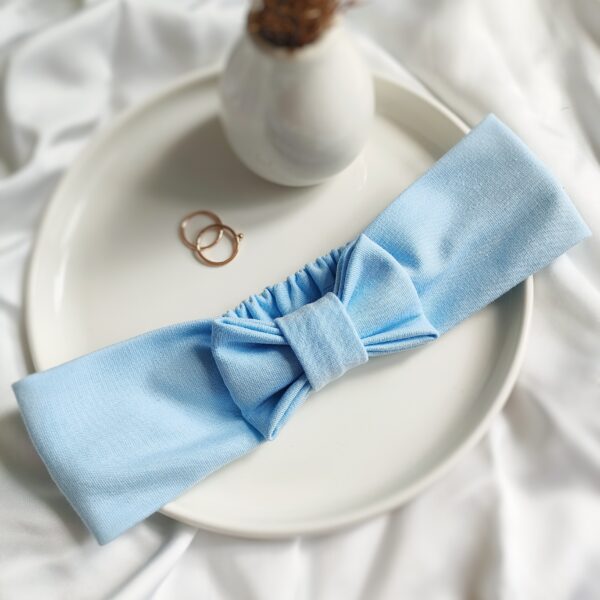 Opaska z kokardą bawełniana błękitna handmade – Zszywka