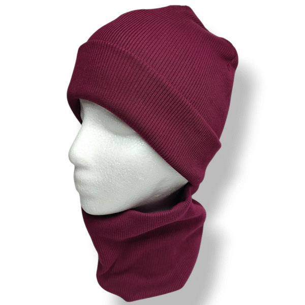 Czapka z kominem dziecięca prążek bawełniany burgundowa - Zszywka