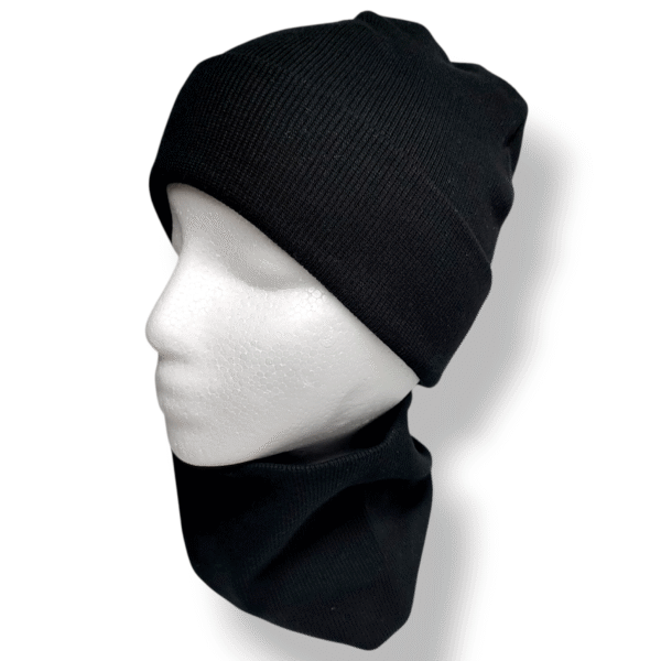 Czapka z kominem dziecięca prążek bawełniany czarna - Zszywka