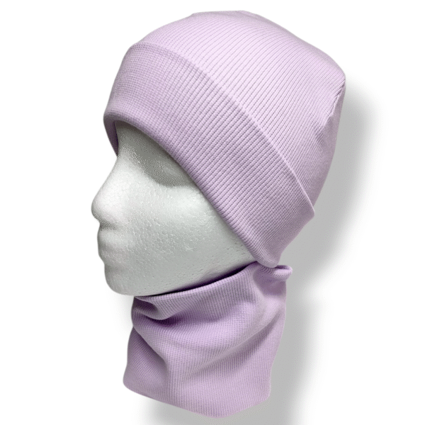 Czapka z kominem dziecięca prążek bawełniany fioletowa - Zszywka