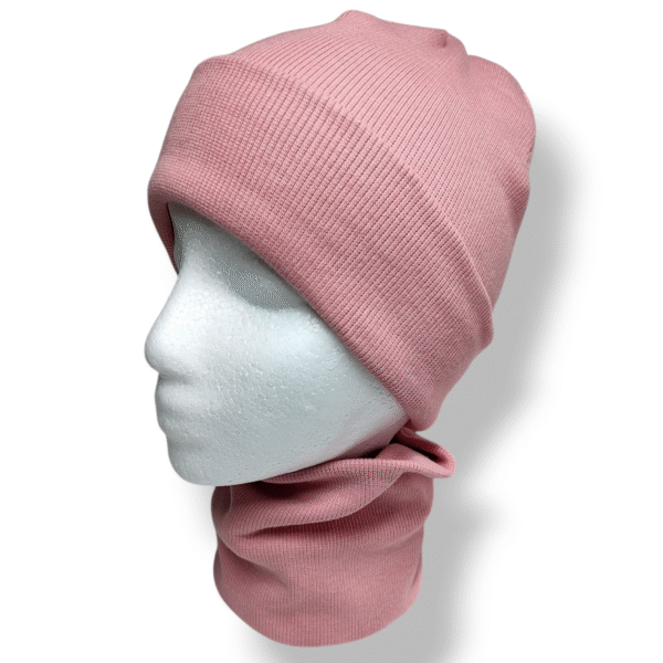 Czapka z kominem dziecięca prążek bawełniany różowa - Zszywka