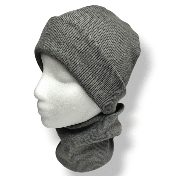 Czapka z kominem dziecięca prążek bawełniany szara - Zszywka