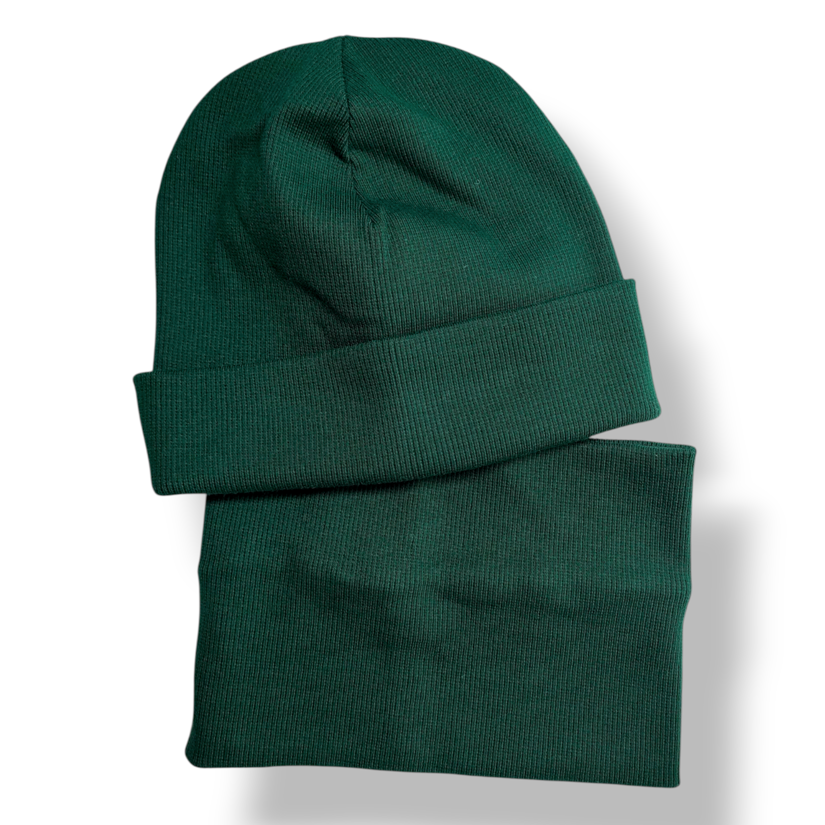 Czapka z kominem dziecięca prążek bawełniany zielona - Zszywka