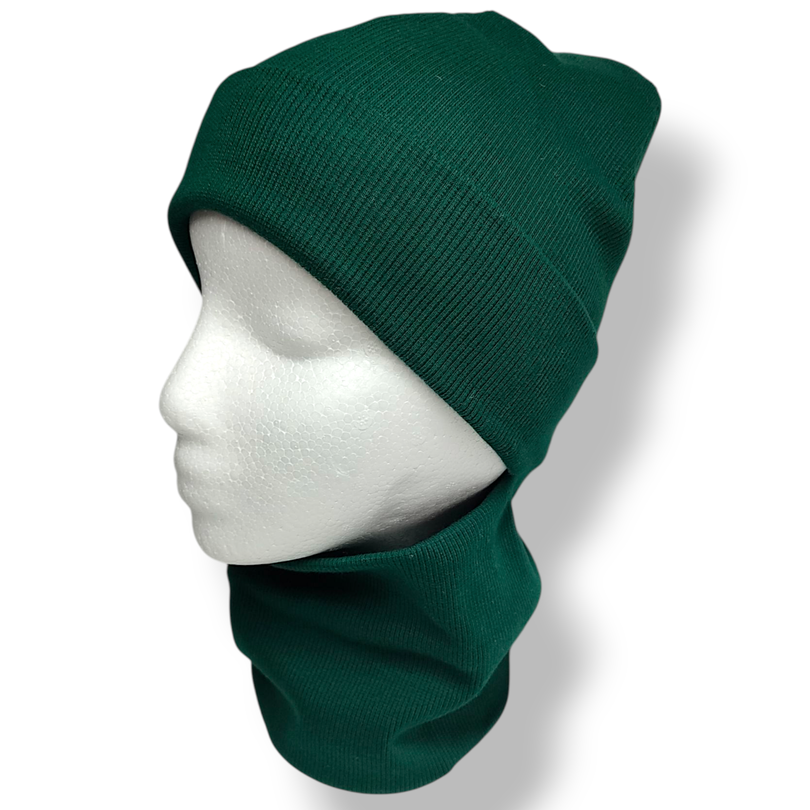 Czapka z kominem dziecięca prążek bawełniany zielona - Zszywka