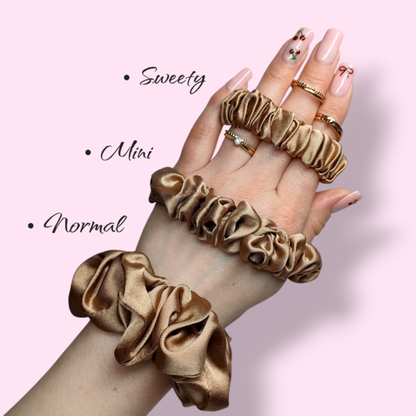 Scrunchie jedwabna ciemna beżowa handmade