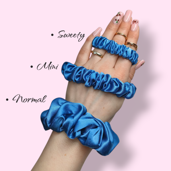 Scrunchie jedwabna jeansowa handmade