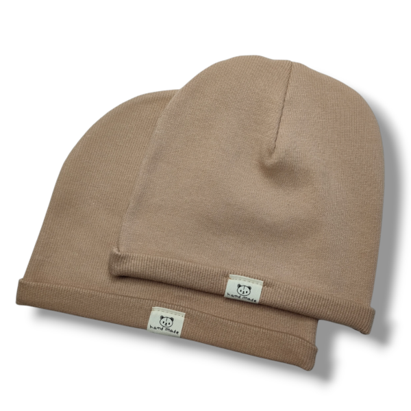 Czapka dziecięca prążkowana dzianina bawełniana beżowa - Zszywka