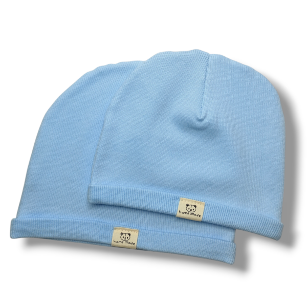 Czapka dziecięca prążkowana dzianina bawełniana niebieska - Zszywka
