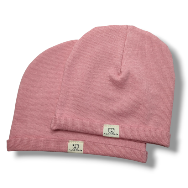 Czapka dziecięca prążkowana dzianina bawełniana różowa - Zszywka
