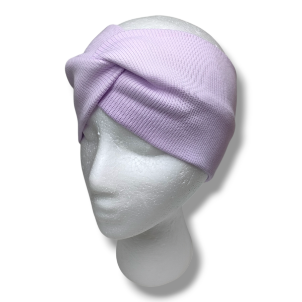 Opaska turban z prążkowanej dzianiny bawełnianej fioletowa handmade – Zszywka