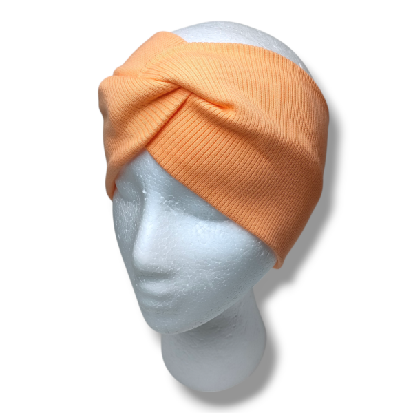 Opaska turban z prążkowanej dzianiny bawełnianej koralowa handmade – Zszywka