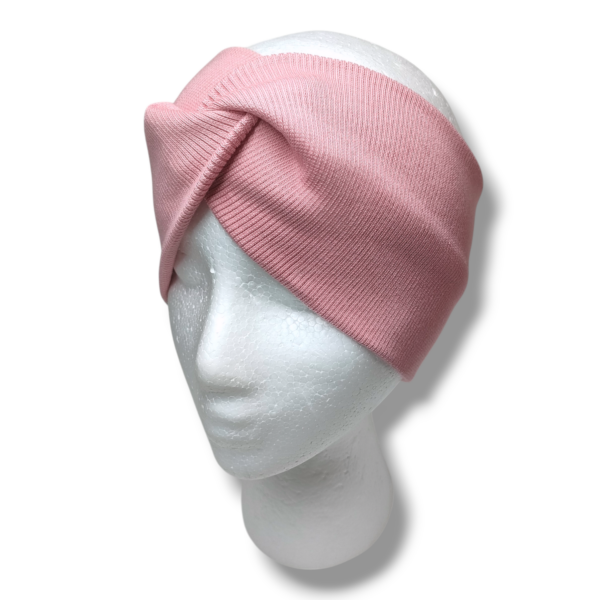 Opaska turban z prążkowanej dzianiny bawełnianej różowa handmade – Zszywka