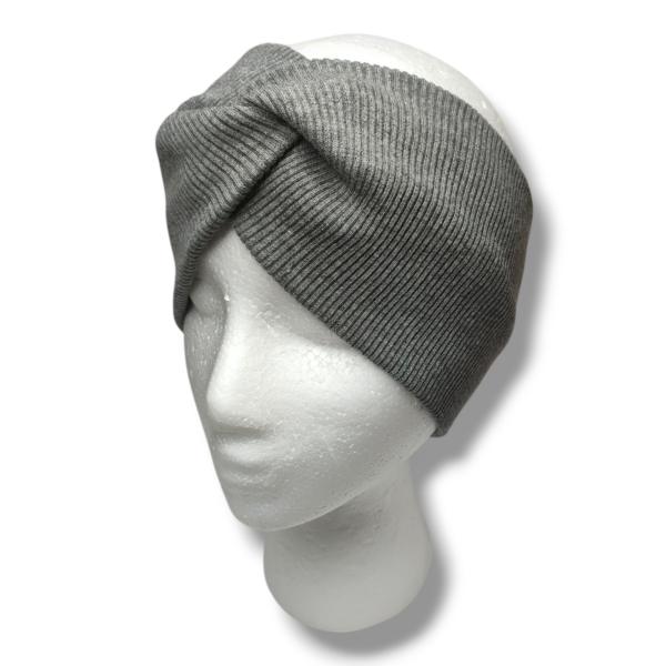 Opaska turban z prążkowanej dzianiny bawełnianej szara handmade – Zszywka