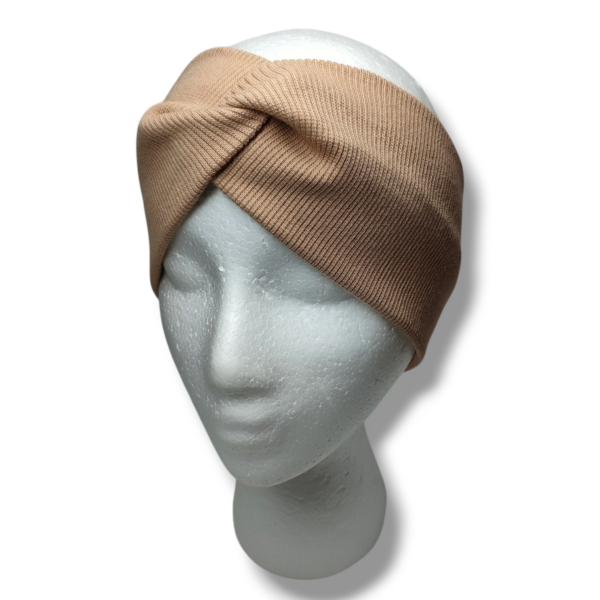 Opaska turban z prążkowanej dzianiny bawełnianej beżowa handmade – Zszywka