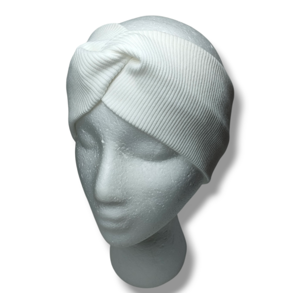 Opaska turban z prążkowanej dzianiny bawełnianej biała handmade – Zszywka
