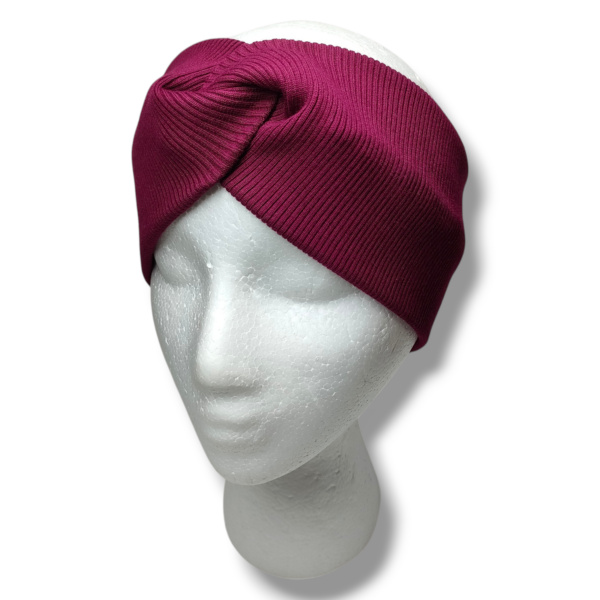 Opaska turban z prążkowanej dzianiny bawełnianej burgundowa handmade – Zszywka