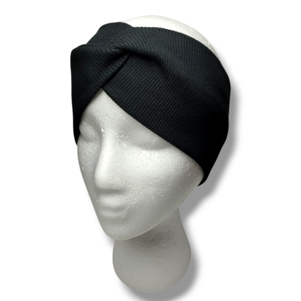 Opaska turban z prążkowanej dzianiny bawełnianej czarna handmade – Zszywka