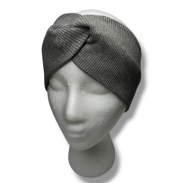 Opaska turban z prążkowanej dzianiny bawełnianej szara handmade – Zszywka