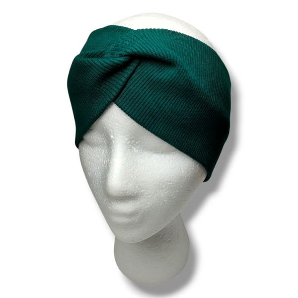 Opaska turban z prążkowanej dzianiny bawełnianej zielona handmade – Zszywka