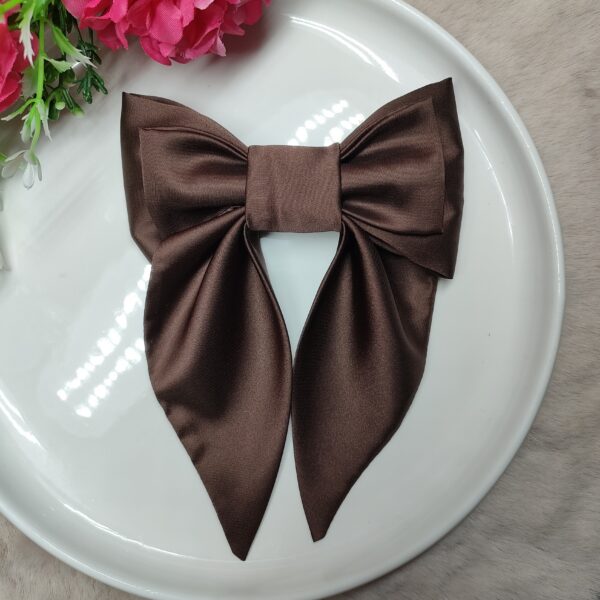 Zszywka kokarda do włosów z chustką brązowa handmade