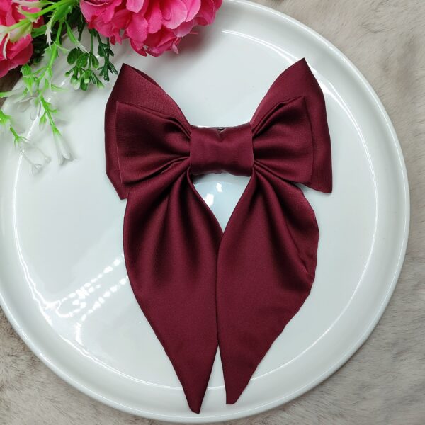 Zszywka kokarda do włosów z chustką burgundowa handmade